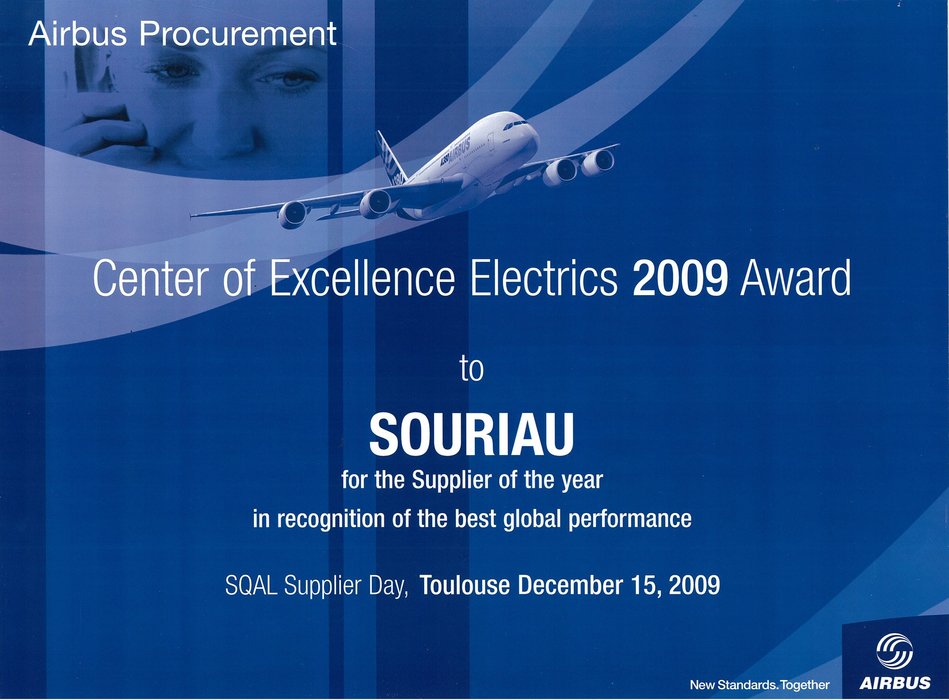 SOURIAU gana por tercer año el Premio al Mejor Proveedor de AIRBUS
